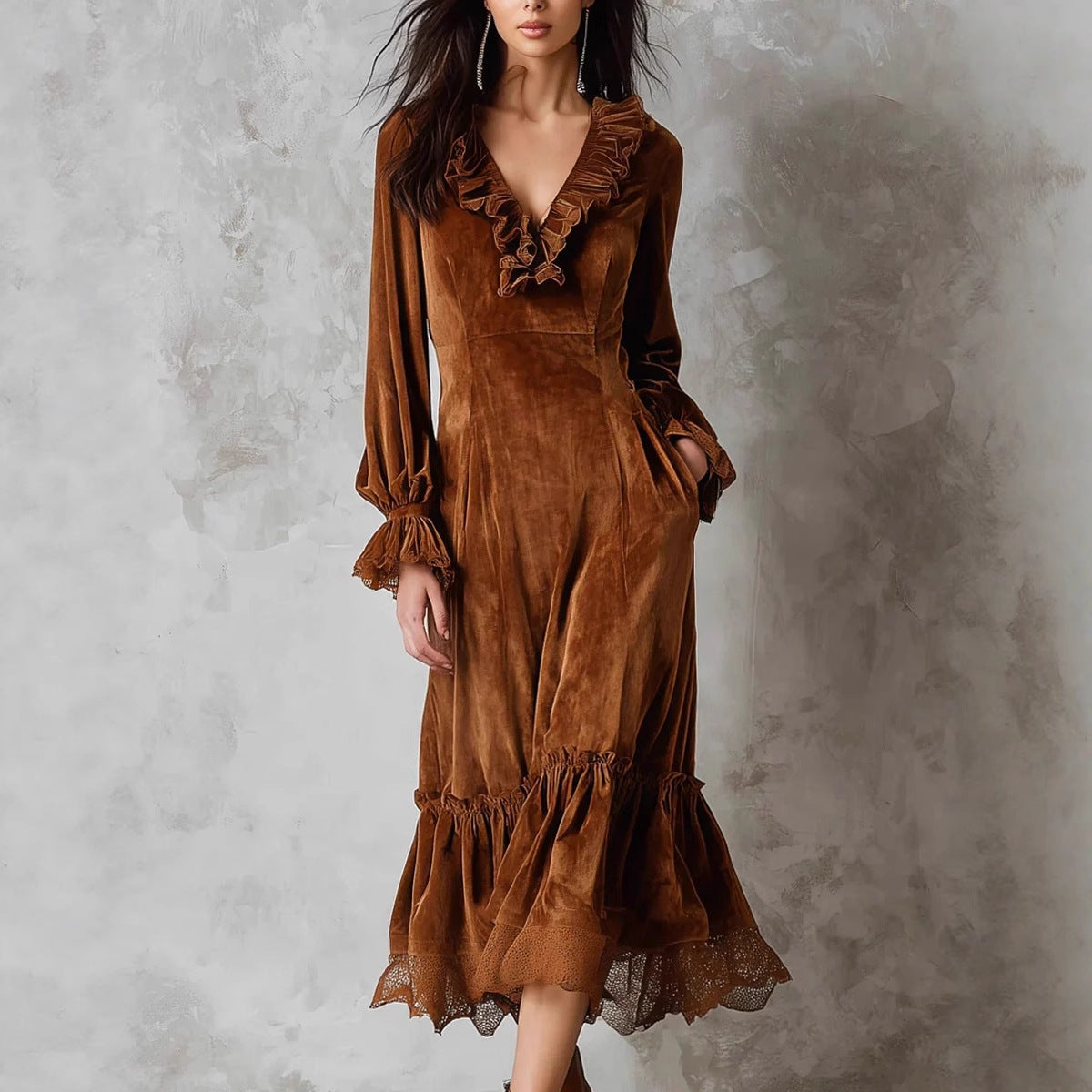 Triplechic™ VelvetRuffle Dress