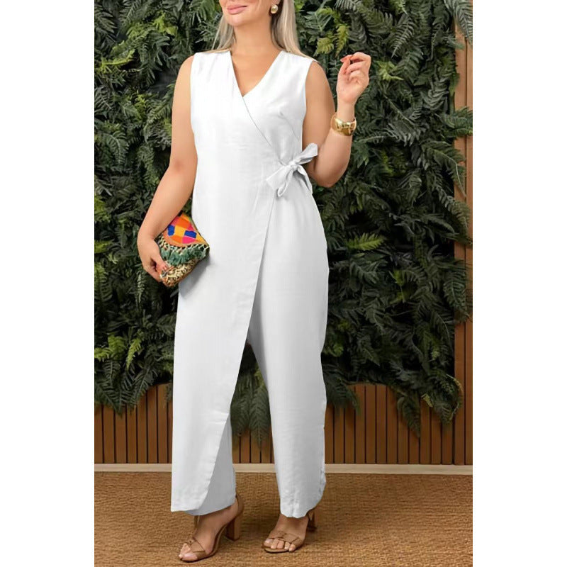 Triplechic™ V-Neck Tie-Waist Jumpsuit