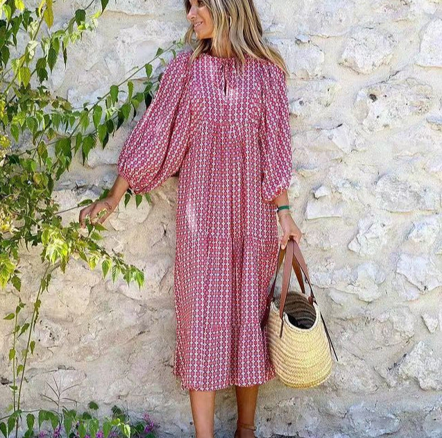 Triplechic™ Elegantes Boho-Maxikleid mit Puffärmeln und Blumenmuster