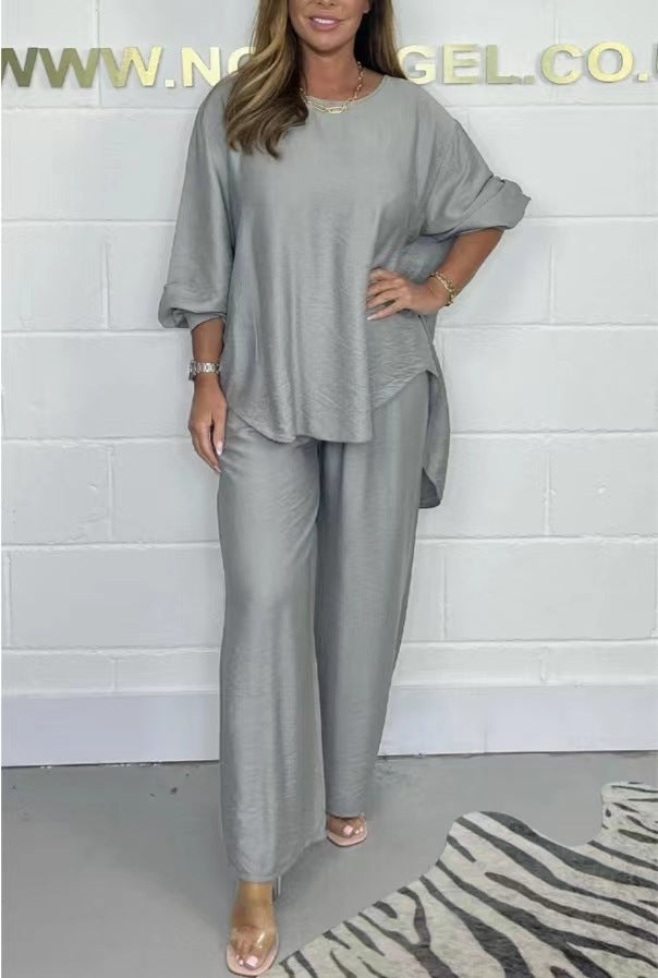 Triplechic™ Long Sleeve High-Waisted Wide-Leg Pants Set