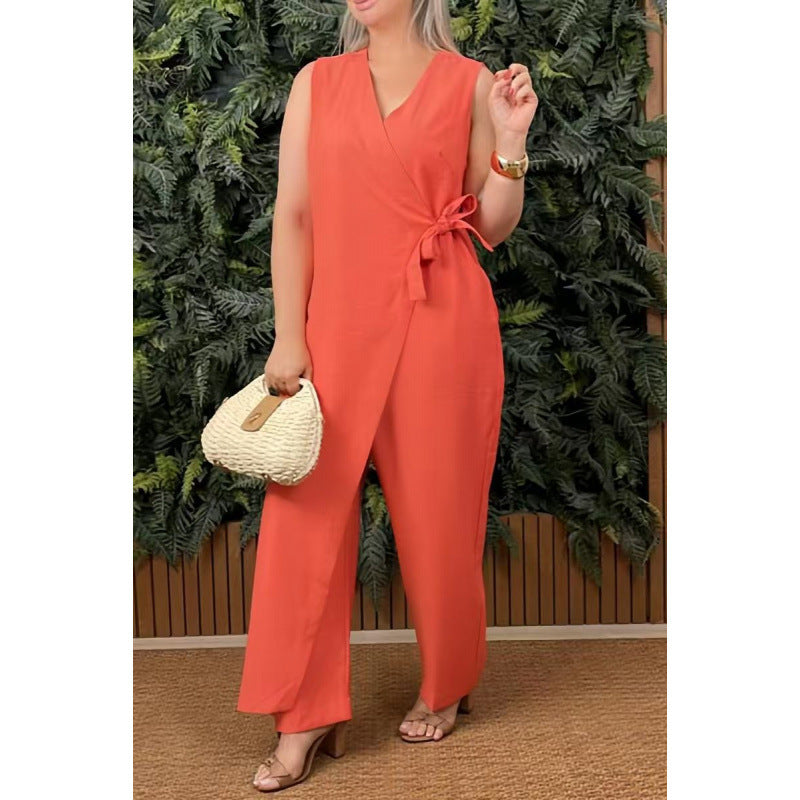 Triplechic™ V-Neck Tie-Waist Jumpsuit