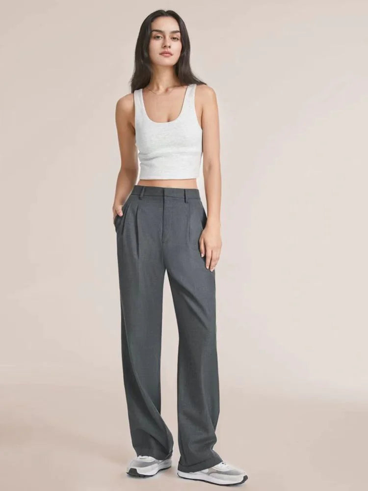 High Waist Wide Leg Pants with Belt – Women's Casual Suit Trousers