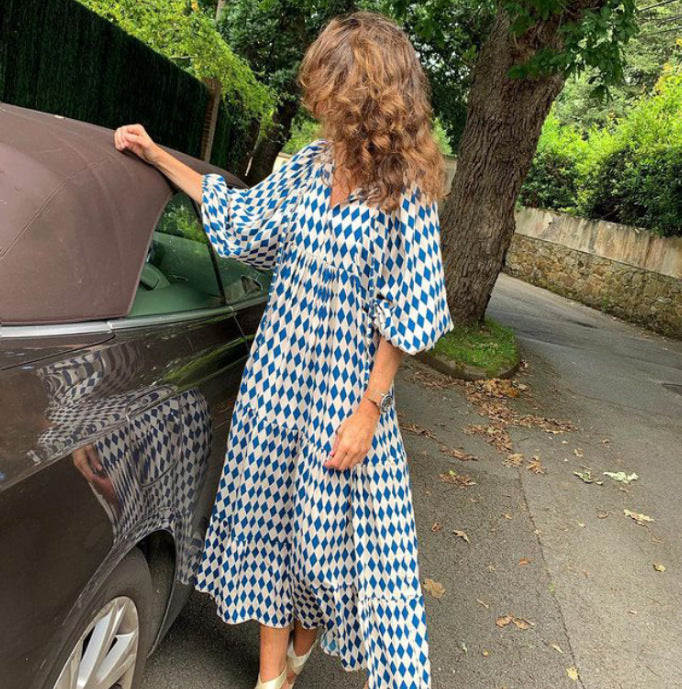 Triplechic™ Elegantes Boho-Maxikleid mit Puffärmeln und Blumenmuster