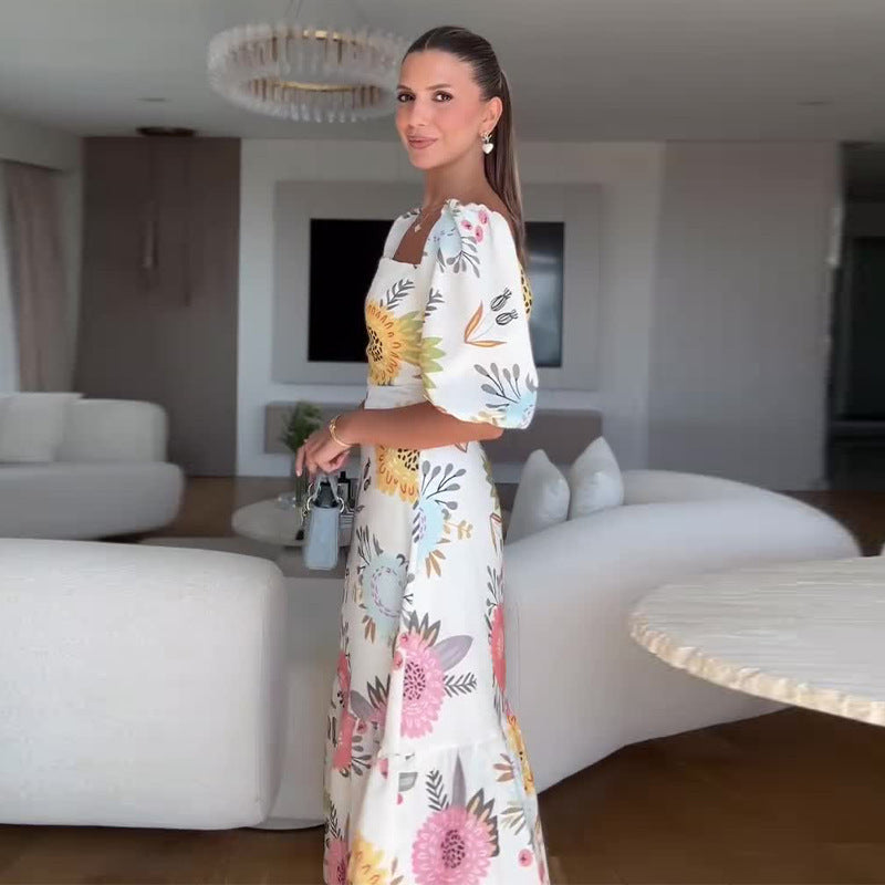 Triplechic™ Puff Sleeve Printed Stitch Dress