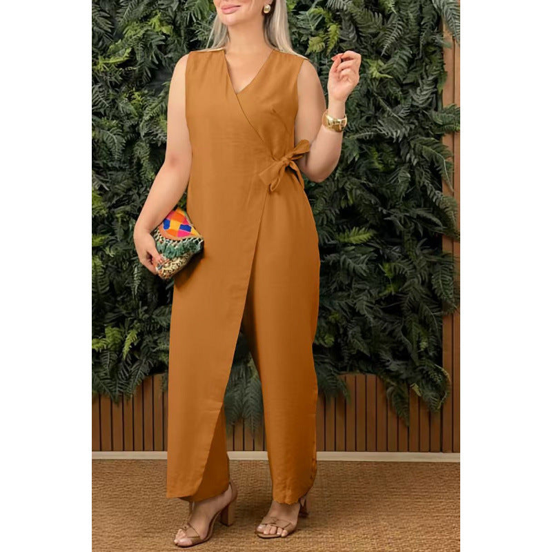 Triplechic™ V-Neck Tie-Waist Jumpsuit