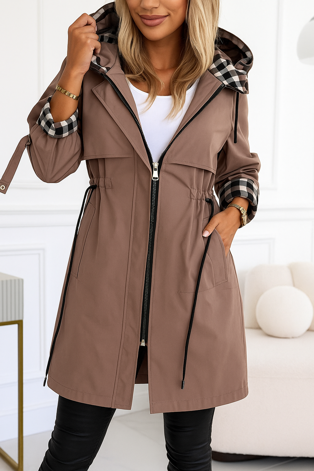 Triplechic™ Plaid Hooded Zip-Up Coat