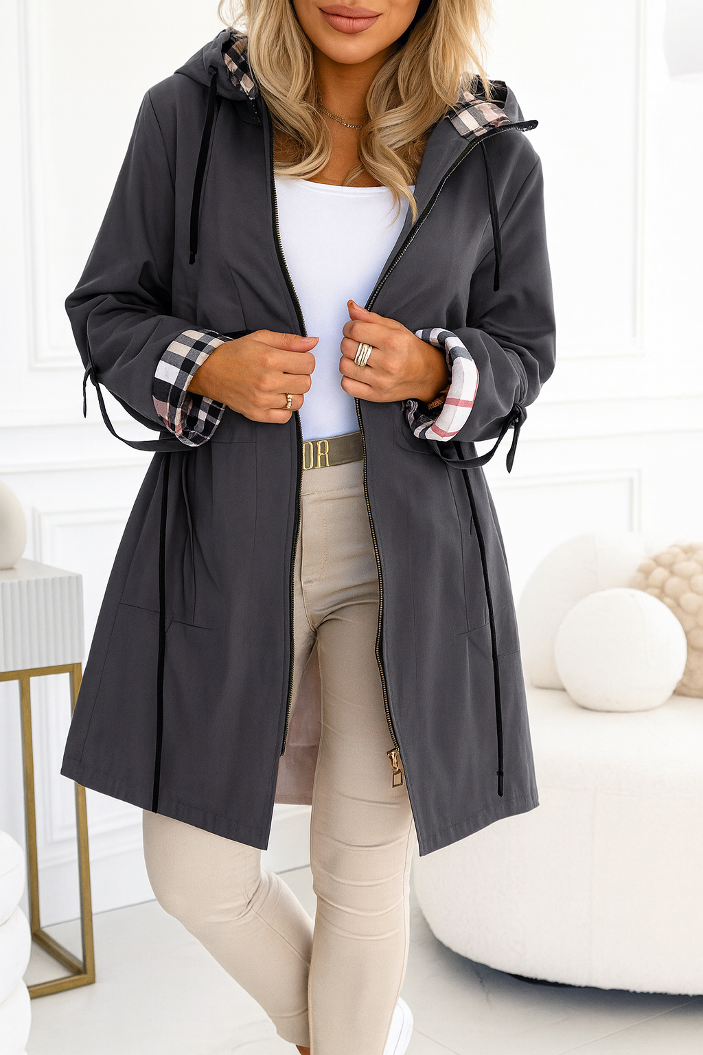 Triplechic™ Plaid Hooded Zip-Up Coat