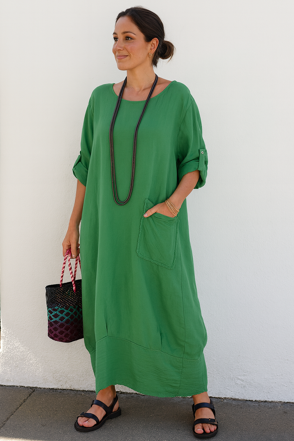 Triplechic™ Cotton-Linen Ribbon Pocket Dress