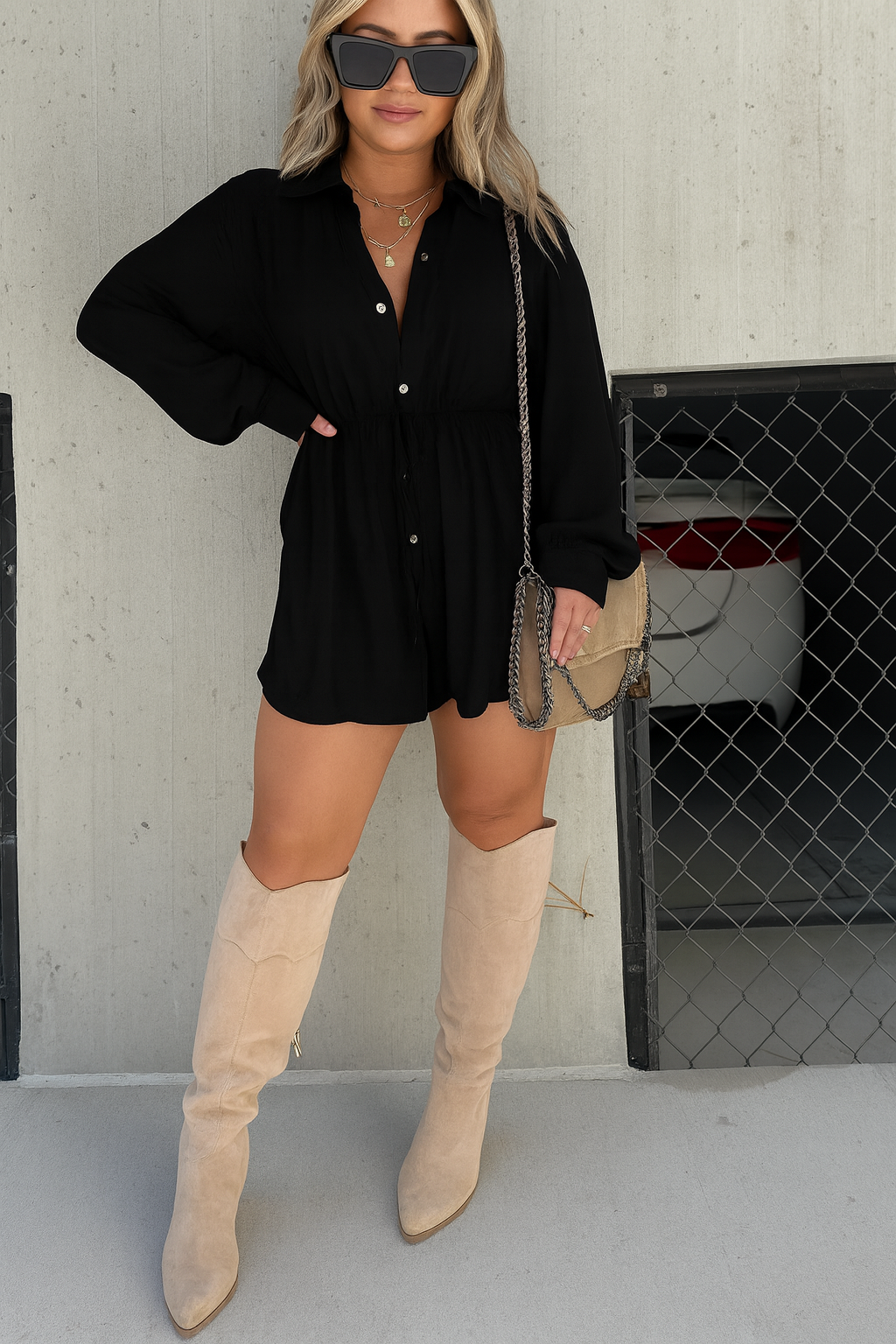 Triplechic™ Button-Up Shirt Romper
