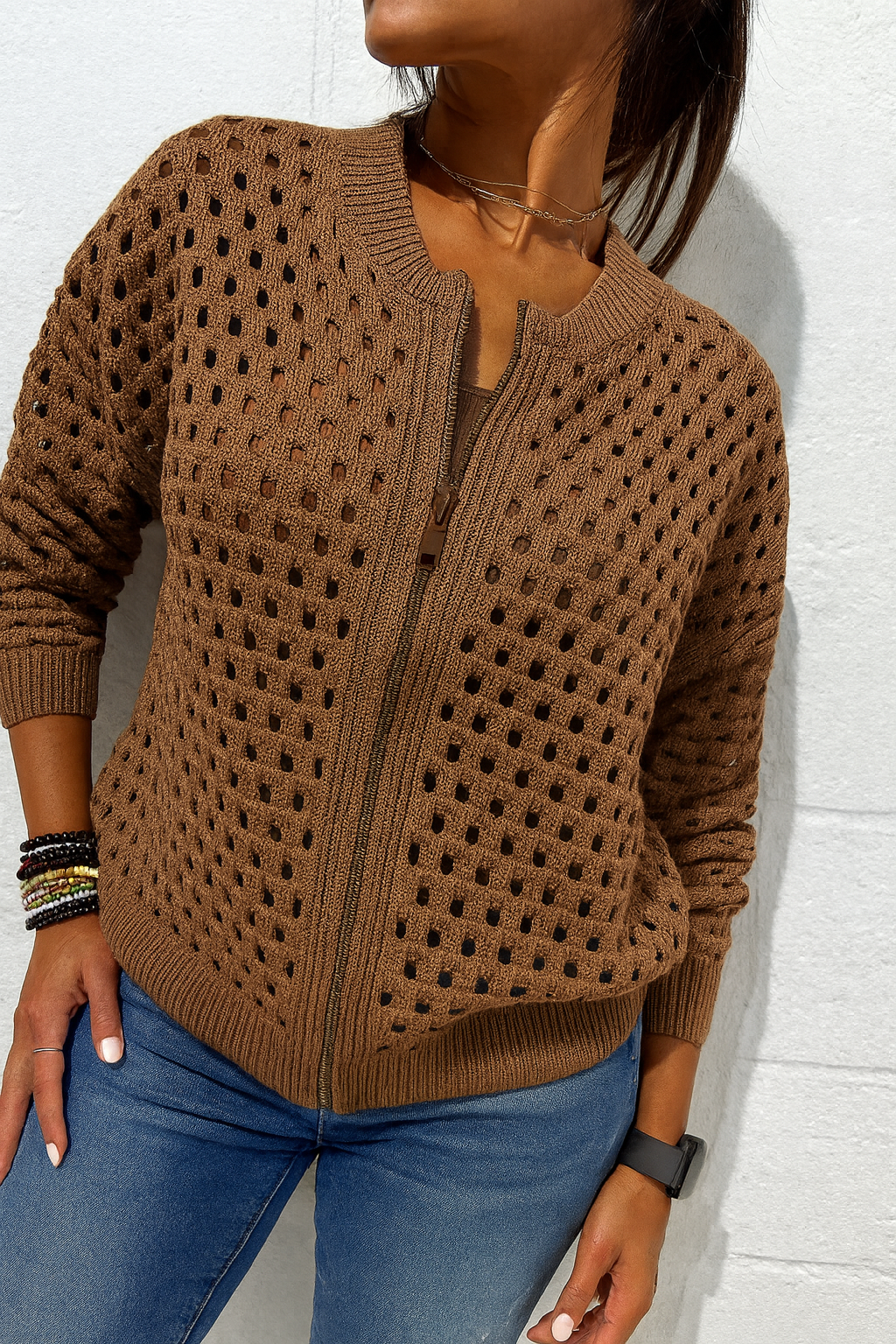 Triplechic™ Hollow Knit Zip Jacket