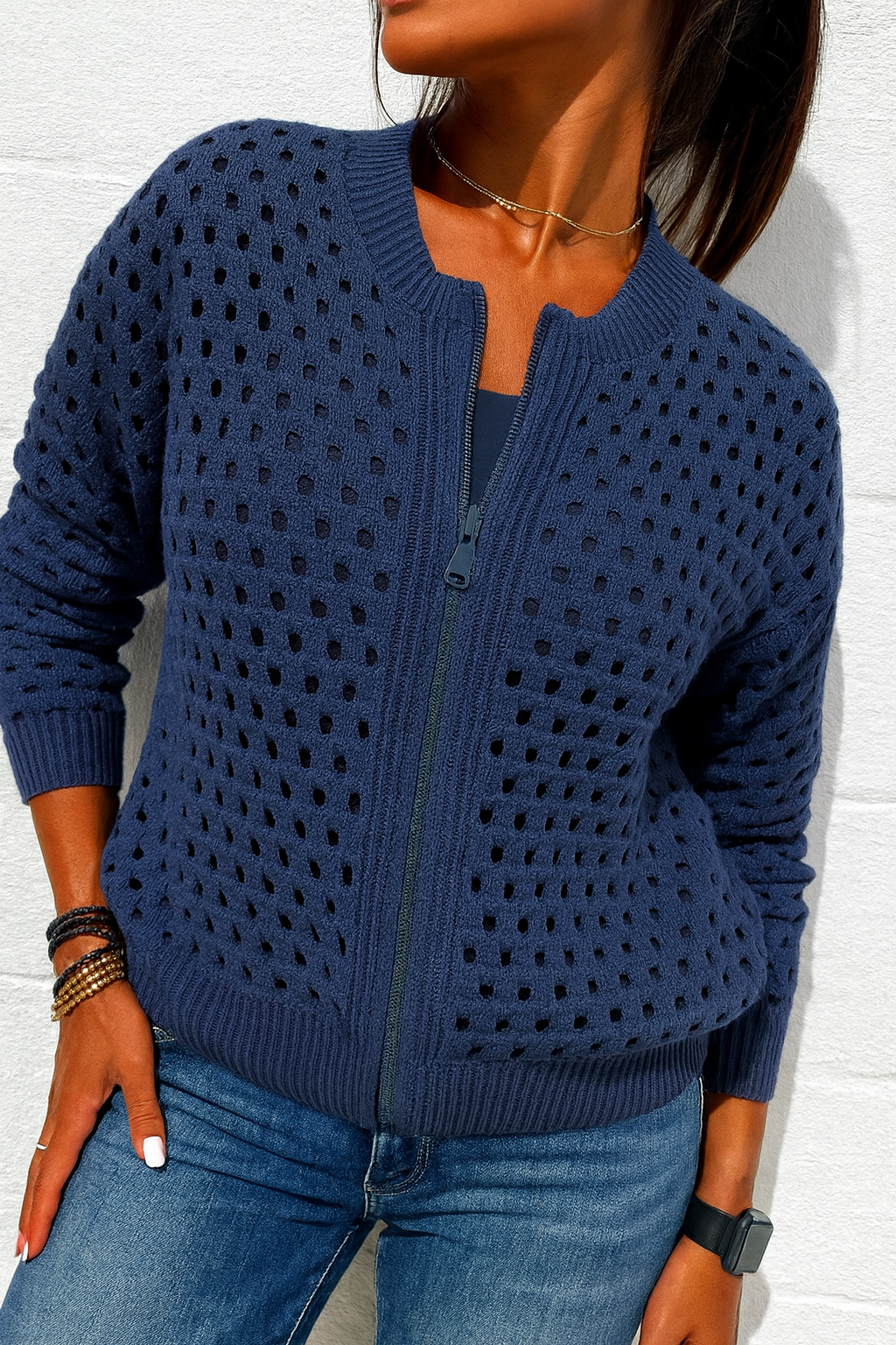 Triplechic™ Hollow Knit Zip Jacket
