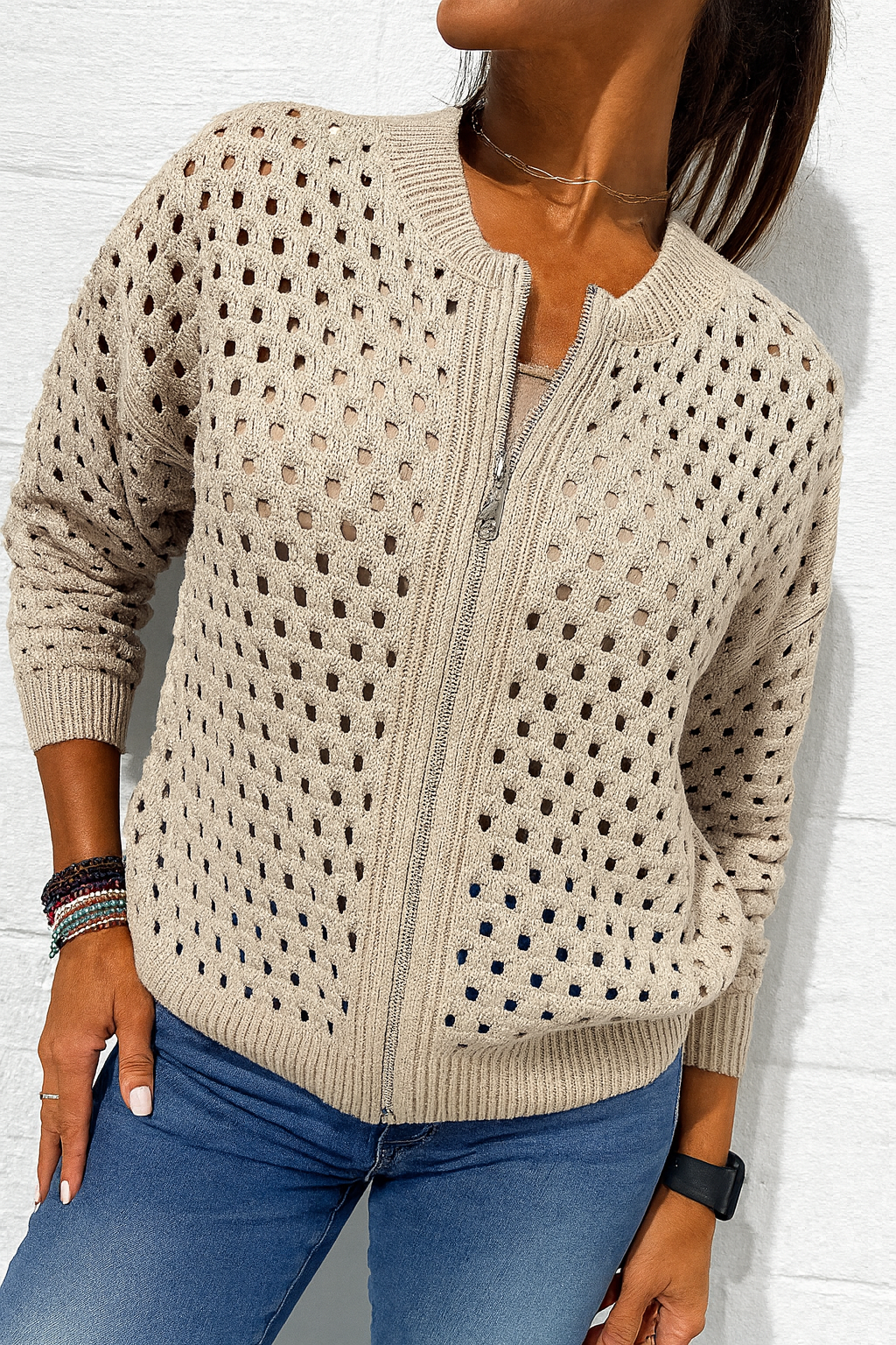 Triplechic™ Hollow Knit Zip Jacket