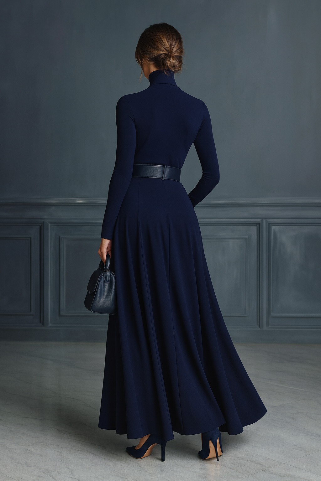 Triplechic™ Solid Color Long Sleeve Waist Dress