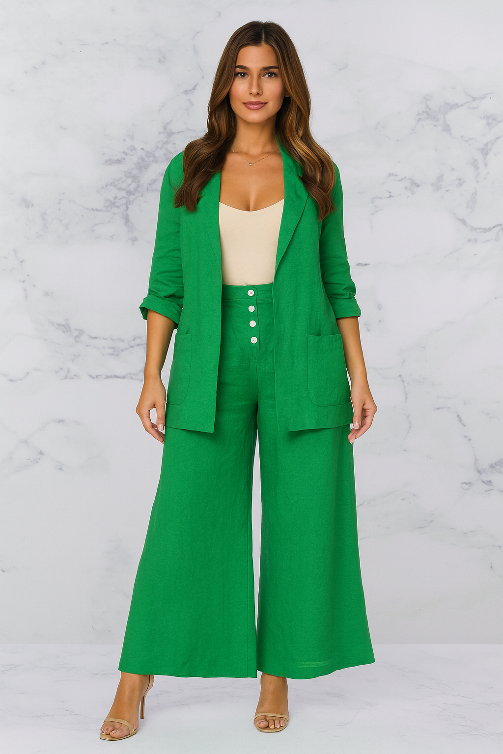 Triplechic™ Cotton Linen Wide-Leg Cardigan Set