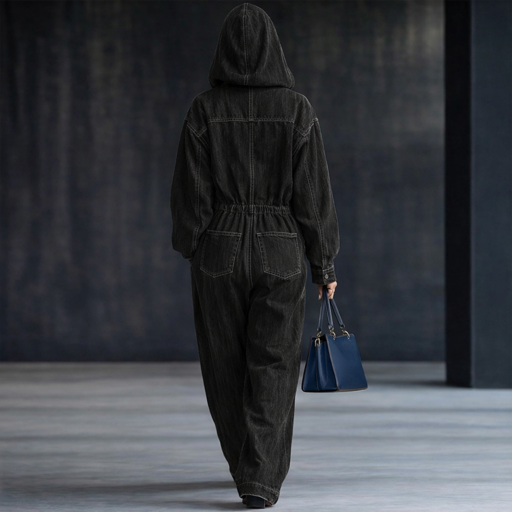 Triplechic™ Casual Hooded Denim Jumpsuit