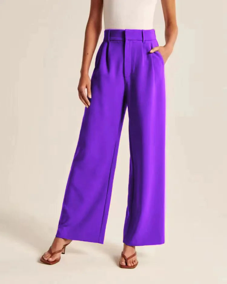 High Waist Wide Leg Pants with Belt – Women's Casual Suit Trousers