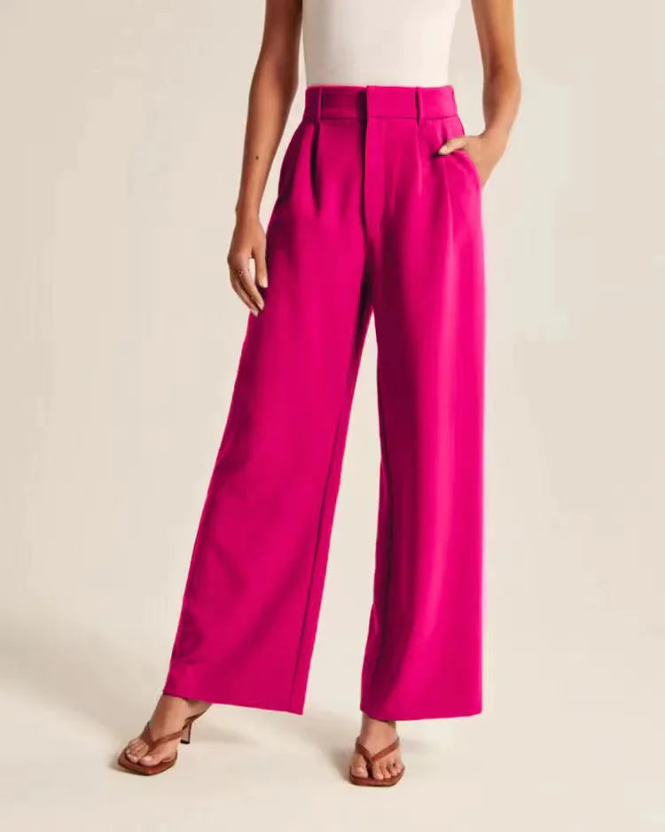 High Waist Wide Leg Pants with Belt – Women's Casual Suit Trousers