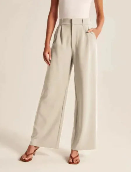 High Waist Wide Leg Pants with Belt – Women's Casual Suit Trousers