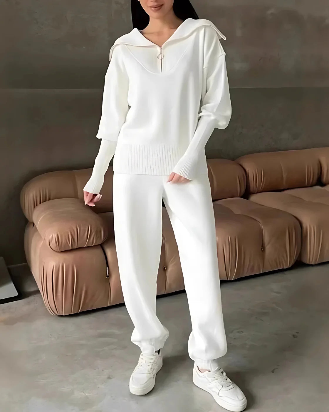 Triplechic™ Zip-Up Lapel Top & Drawstring Pants Set