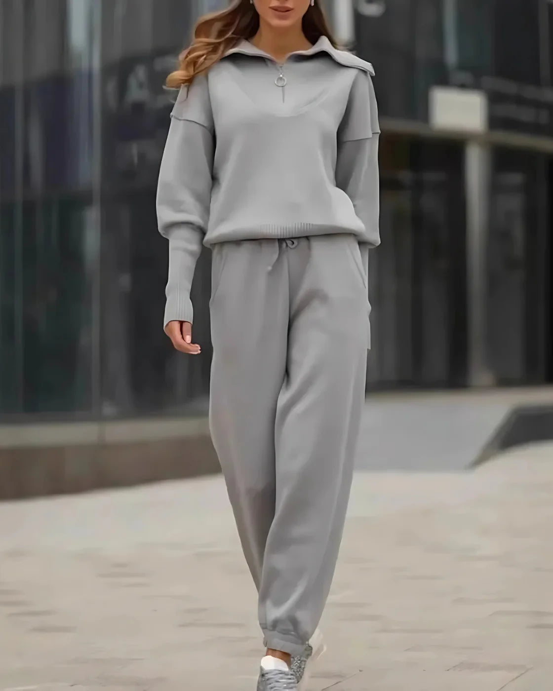 Triplechic™ Zip-Up Lapel Top & Drawstring Pants Set
