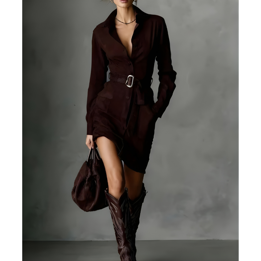 Triplechic™ Belted Long Sleeve Blouse Dress