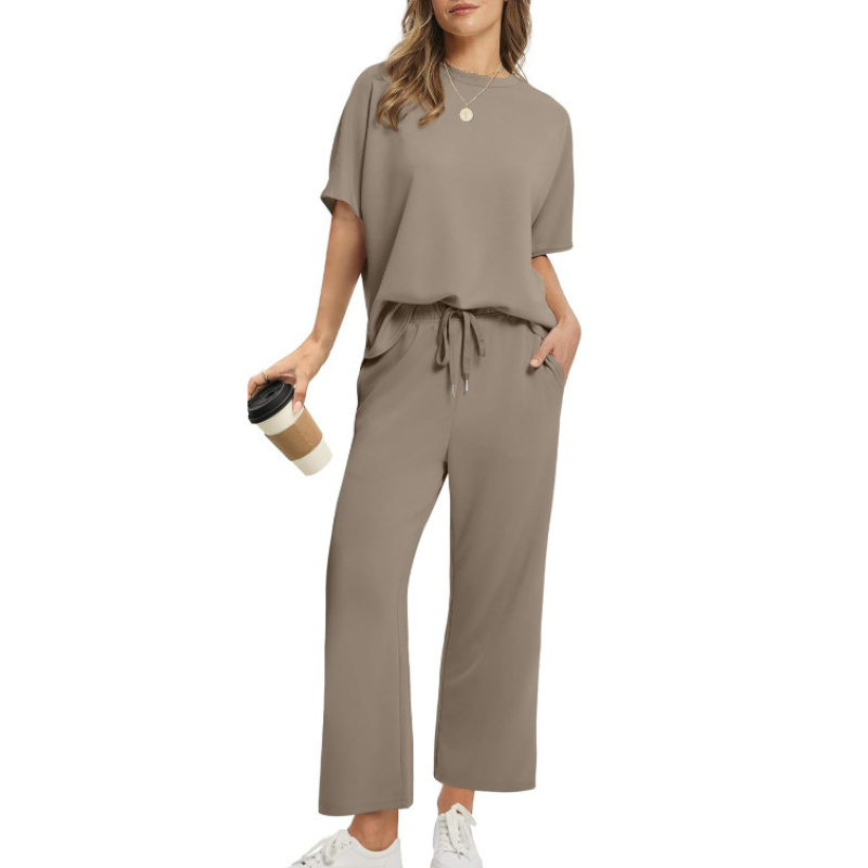 Triplechic™ Solid Color Short-Sleeve Wide-Leg Pants Set