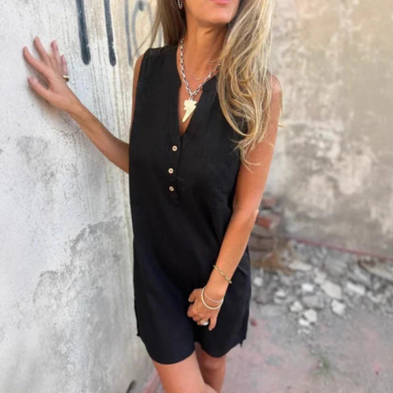 Triplechic™ Sleeveless Dress with Buttons and Pockets
