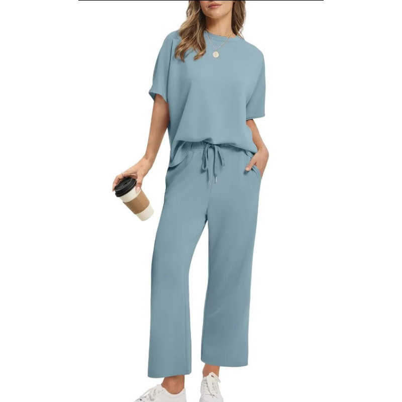 Triplechic™ Solid Color Short-Sleeve Wide-Leg Pants Set