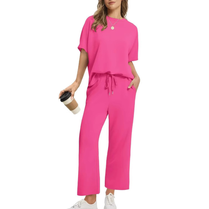 Triplechic™ Solid Color Short-Sleeve Wide-Leg Pants Set