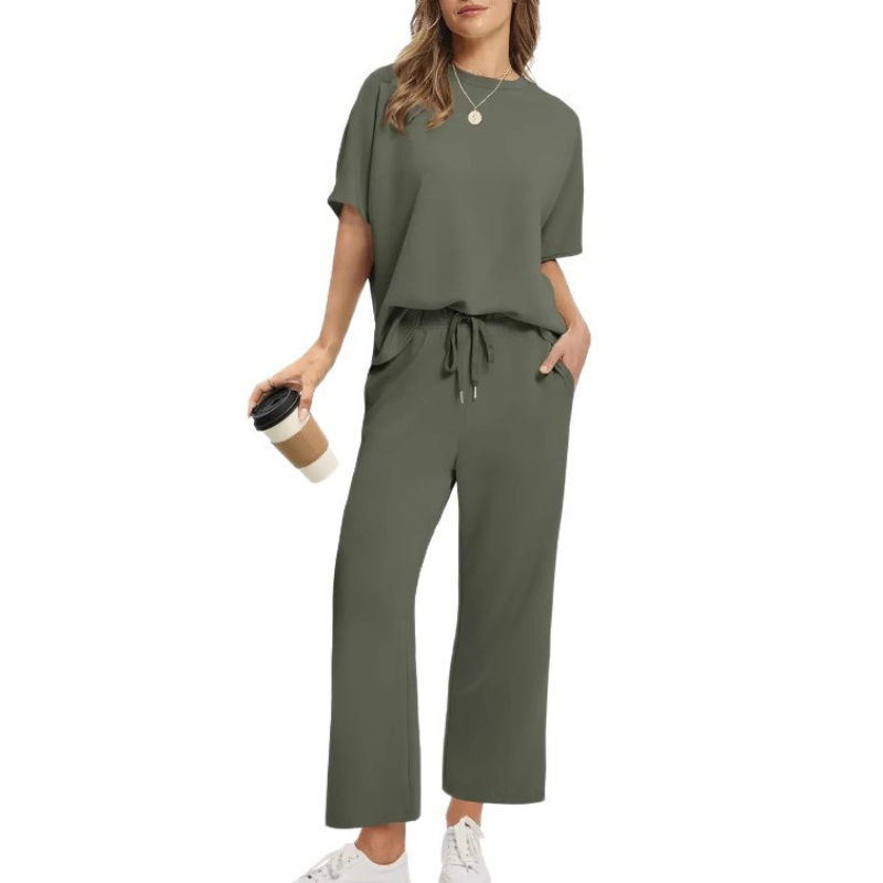 Triplechic™ Solid Color Short-Sleeve Wide-Leg Pants Set