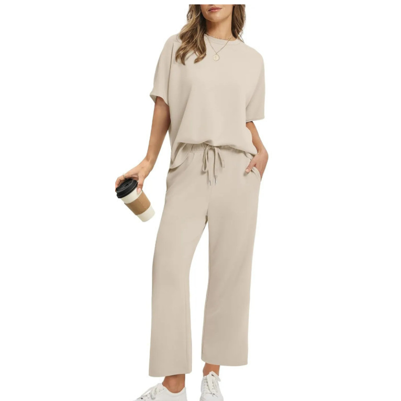 Triplechic™ Solid Color Short-Sleeve Wide-Leg Pants Set