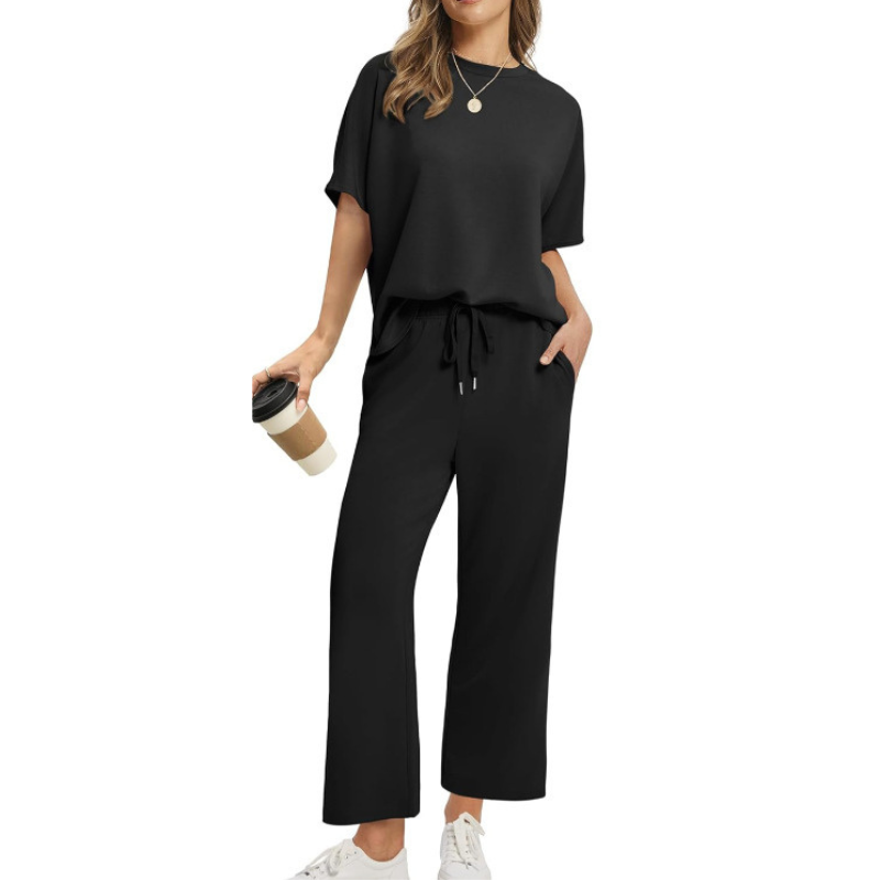 Triplechic™ Solid Color Short-Sleeve Wide-Leg Pants Set