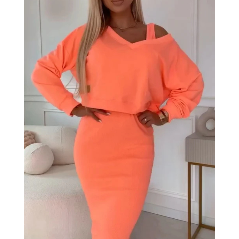 Triplechic™ Sleeveless Dress & Loose V-Neck Pullover Set