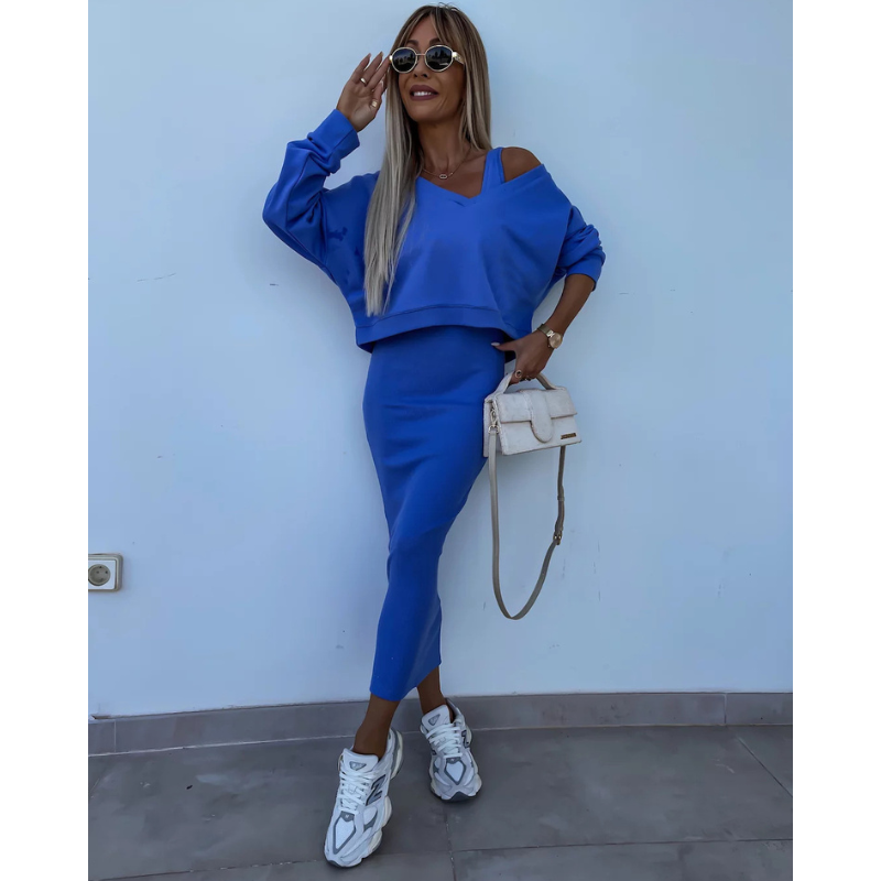 Triplechic™ Sleeveless Dress & Loose V-Neck Pullover Set