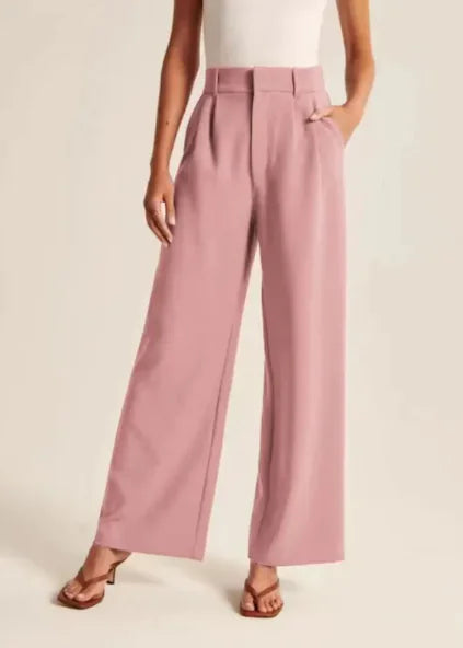 High Waist Wide Leg Pants with Belt – Women's Casual Suit Trousers