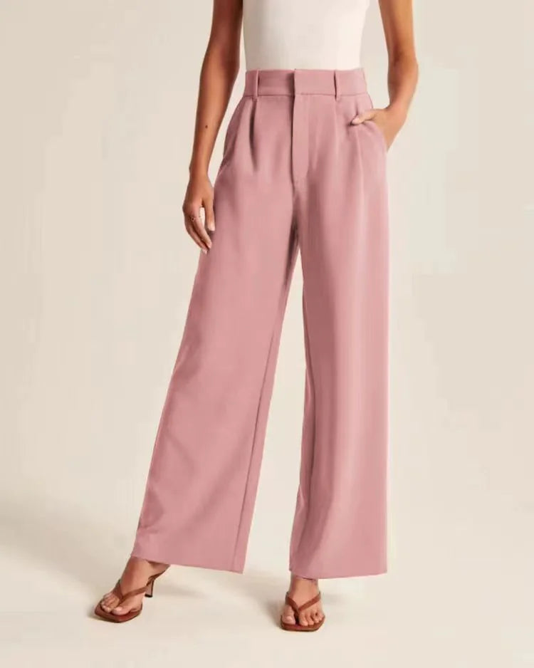 High Waist Wide Leg Pants with Belt – Women's Casual Suit Trousers