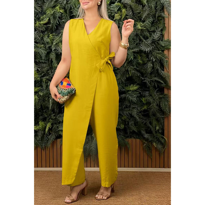 Triplechic™ V-Neck Tie-Waist Jumpsuit