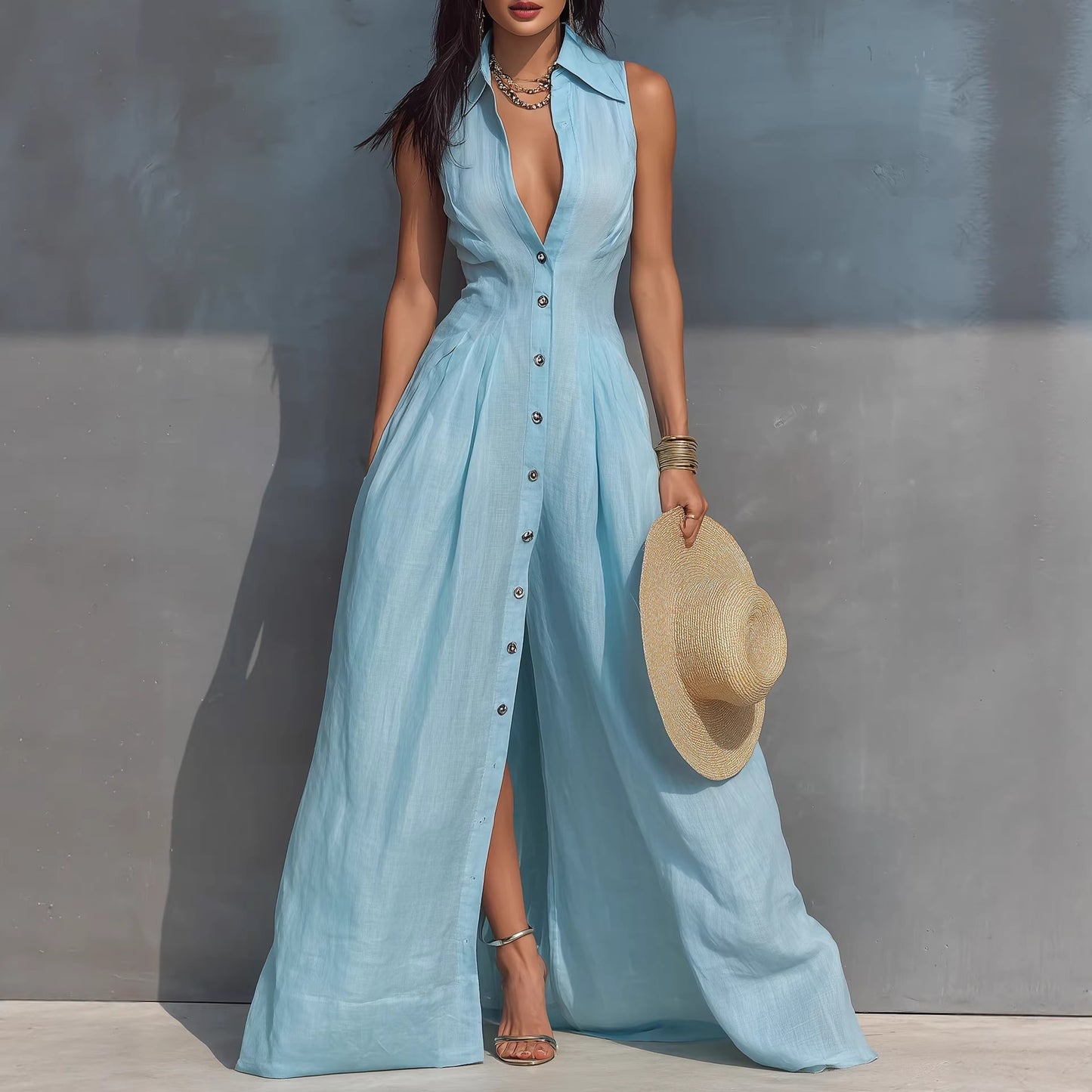 Triplechic™ LapelSculpt Maxi Dress