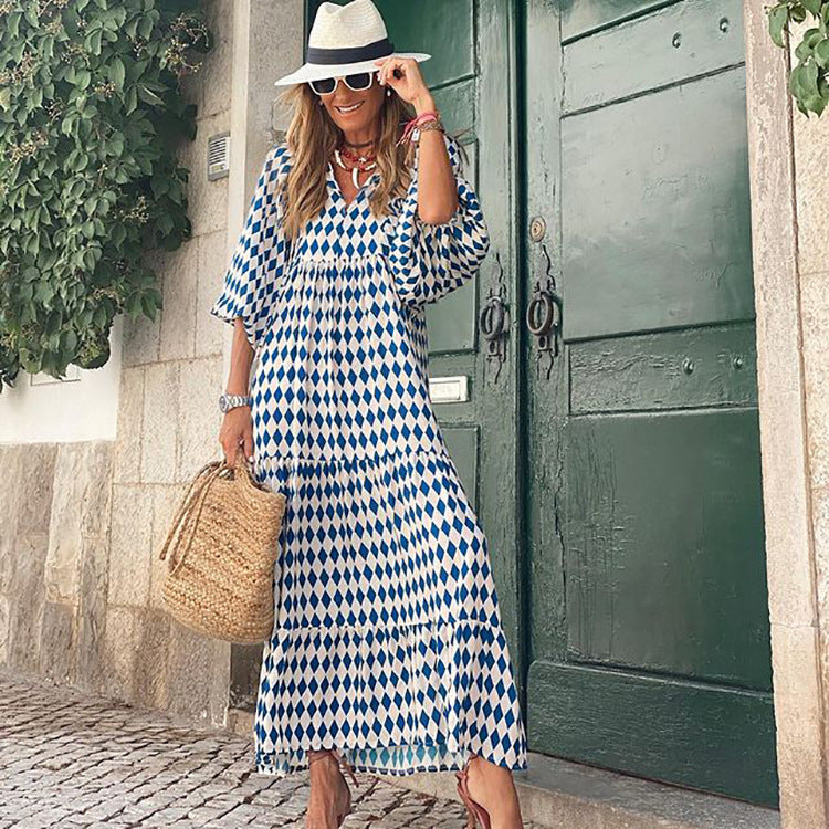 Triplechic™ Elegantes Boho-Maxikleid mit Puffärmeln und Blumenmuster