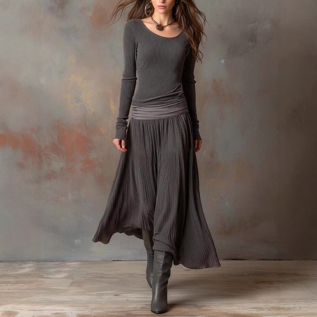 Triplechic™ Retro Ribbed Long Dress