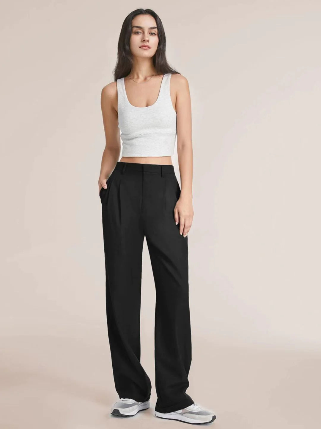 High Waist Wide Leg Pants with Belt – Women's Casual Suit Trousers