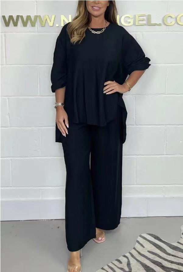 Triplechic™ Long Sleeve High-Waisted Wide-Leg Pants Set
