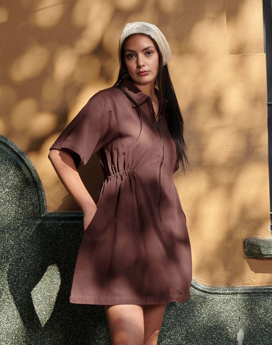 Triplechic™ – Gerafftes Utility-Kleid mit Reißverschluss