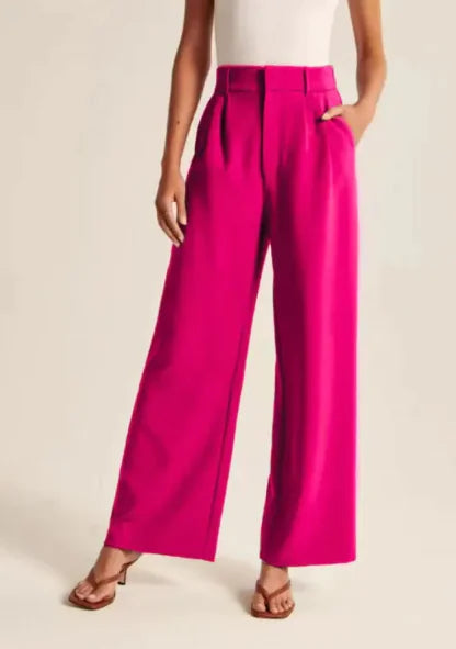 High Waist Wide Leg Pants with Belt – Women's Casual Suit Trousers