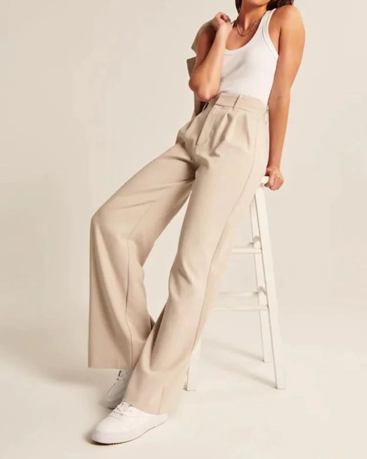 High Waist Wide Leg Pants with Belt – Women's Casual Suit Trousers