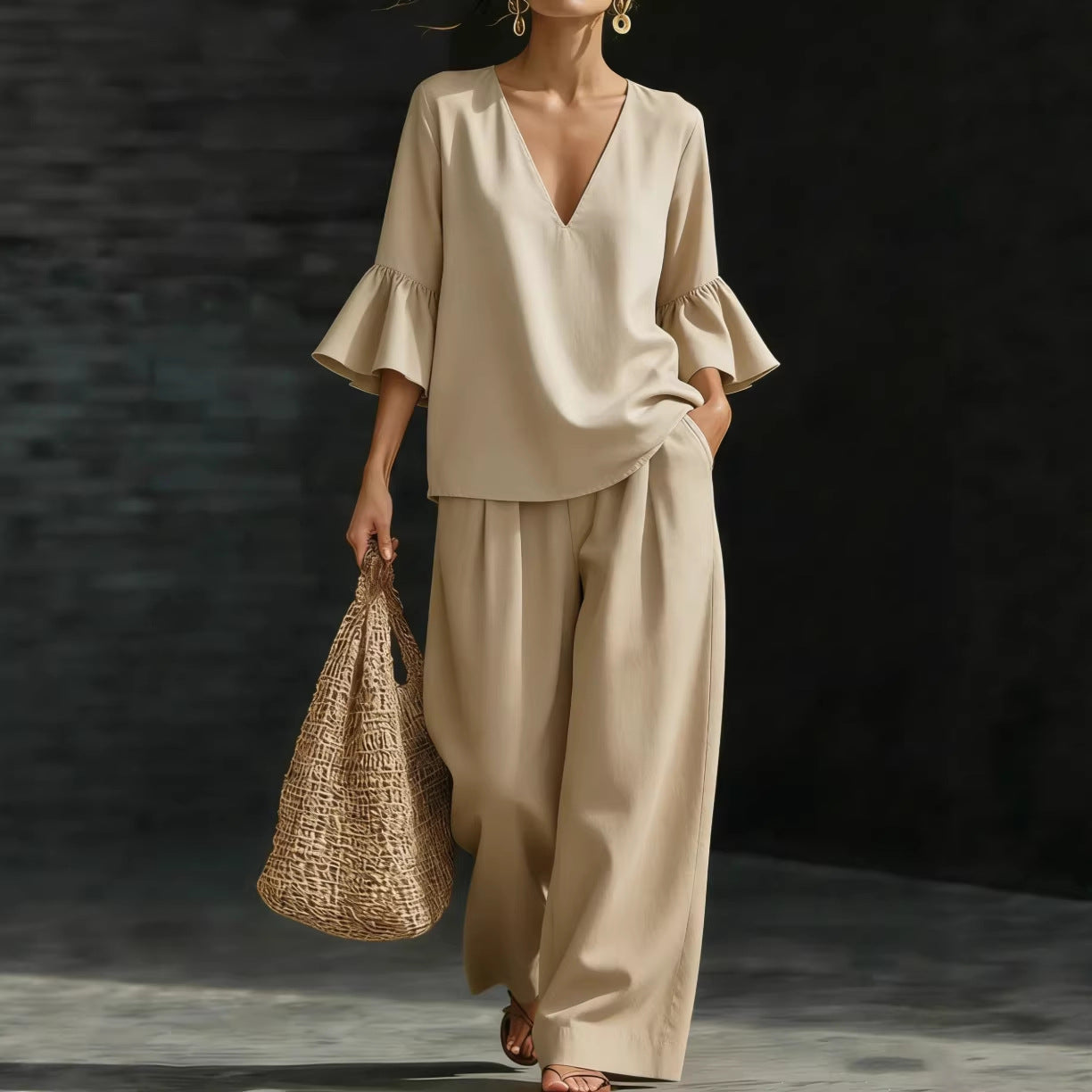 Triplechic™ VRuffle Flow Wide-Leg Set