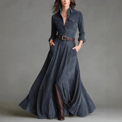 Triplechic™ Suede Collar Shirt Dress