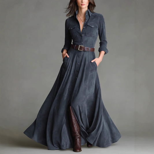 Triplechic™ Suede Collar Shirt Dress