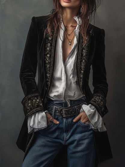 Triplechic™ Lace Stitch Velvet Coat