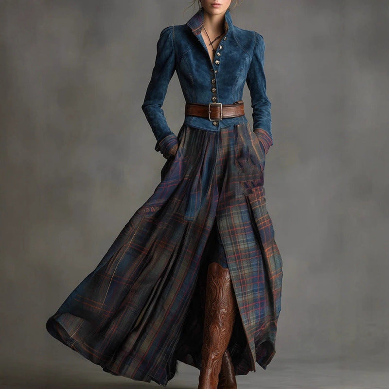 Triplechic™ Velvet Patchwork Maxi Dress